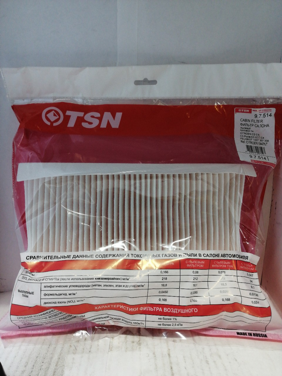 Купить запчасть TSN - 97514 Фильтр салона CITROEN C4 II (2011- ) CITROEN C4 I (2004-2010) CITROEN C3 Picasso (2009- ) PEUGEOT 30 