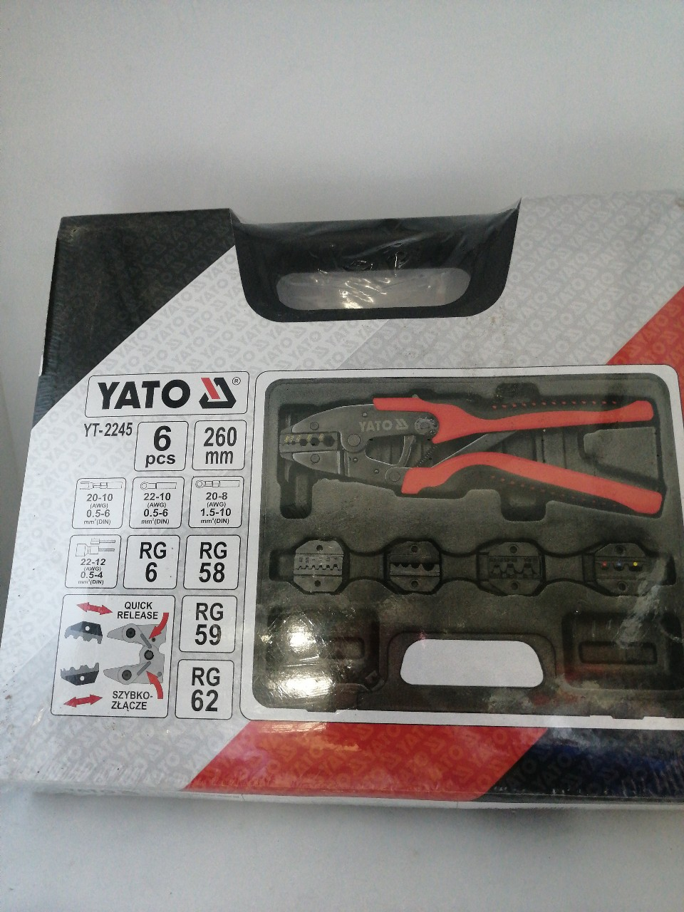 Купить запчасть YATO - YT2245 Набор для обжима и зачистки проводов в кейсе, 5 сменных матриц, 6 пр.