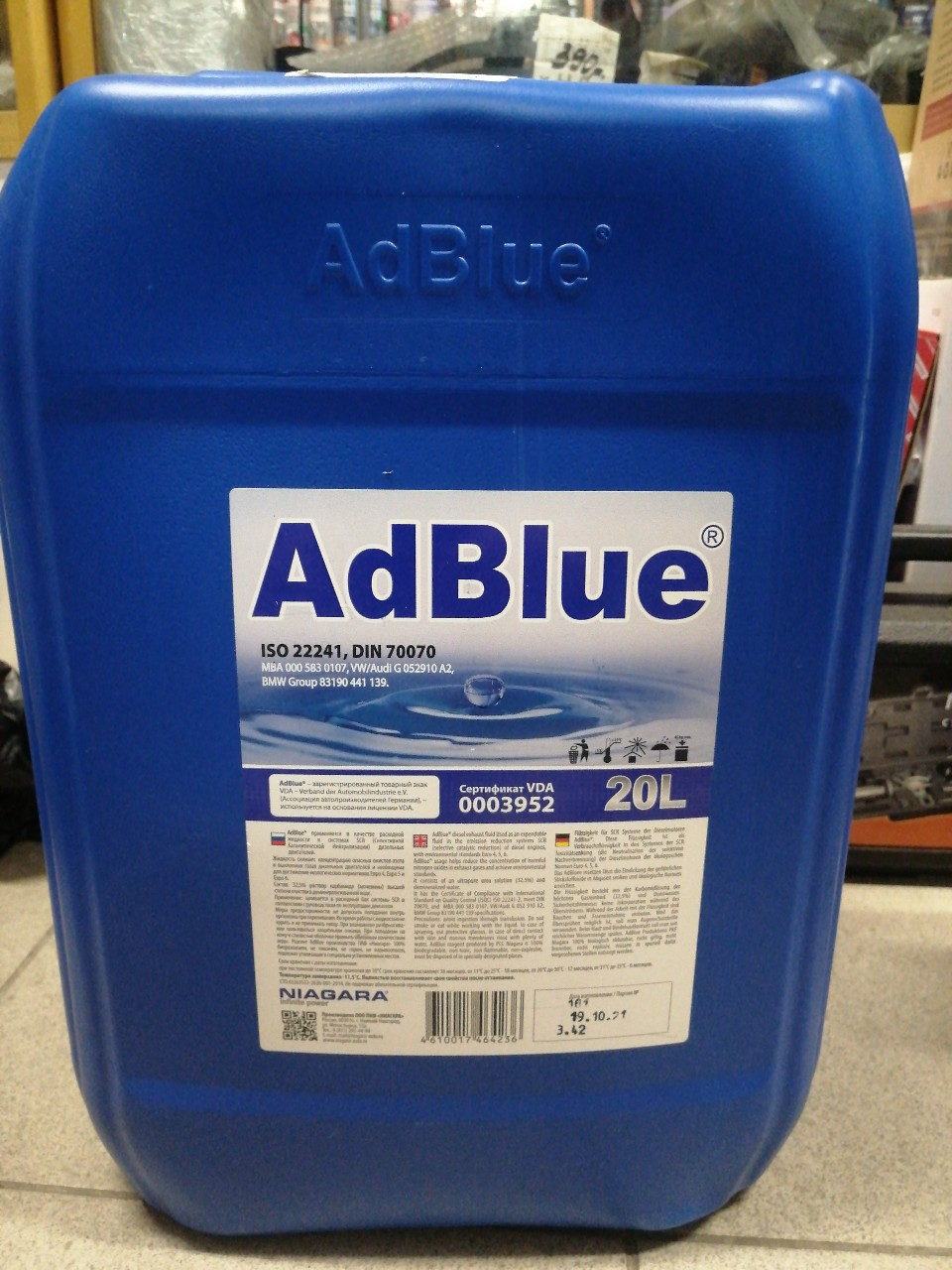 Купить запчасть NIAGARA - 4008000013 Жидкость AdBlue 20 л. (водный раствор мочевины) для систем SCR а/м Евро 4,5,6