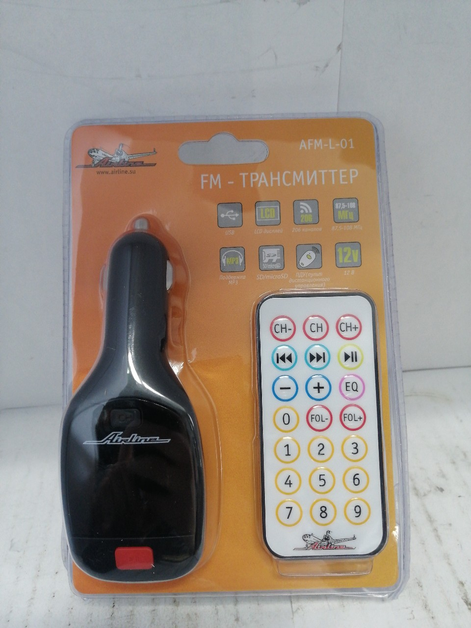 Купить запчасть AIRLINE - AFML01 FM-трансмиттер (USB, line in) с пультом (AIRLINE) AFM-L-01