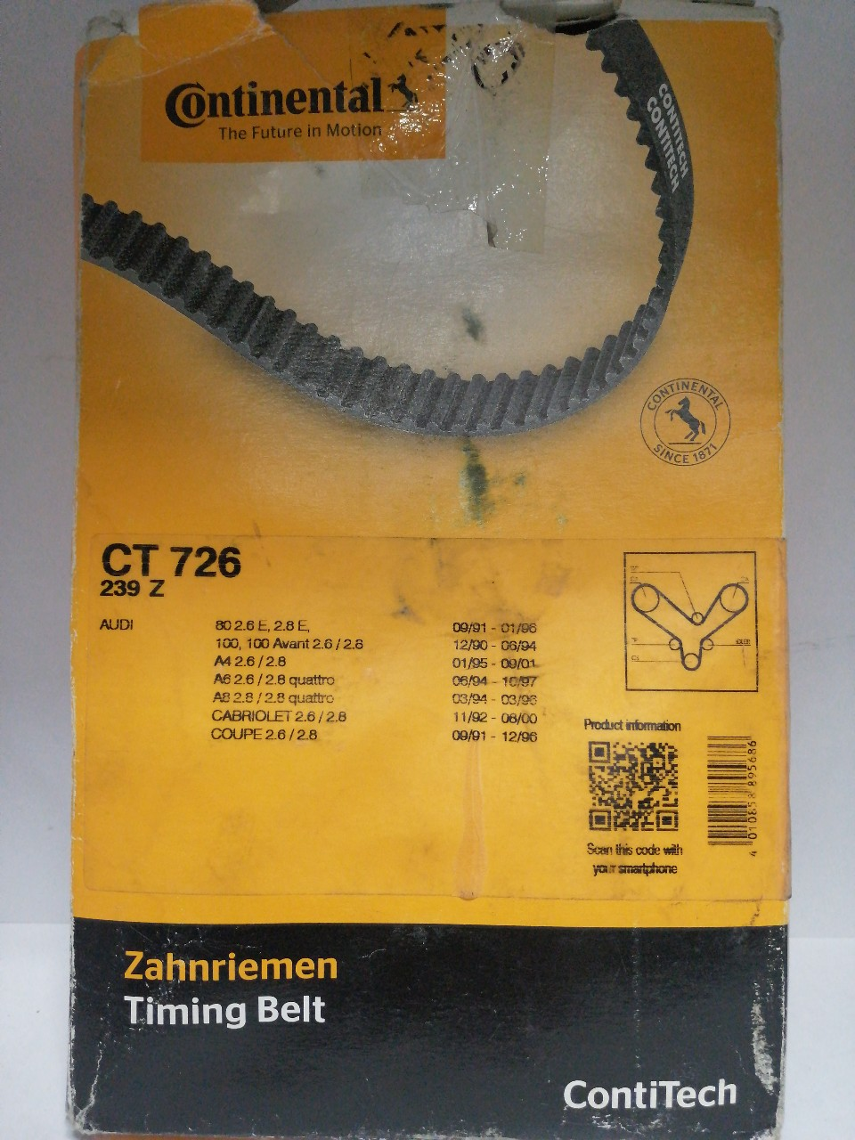 Купить запчасть CONTITECH - CT726 Ремень ГРМ [239 зуб.,25mm] AUDI 80 [B4] 2,6/2,8 3/92-6/94 ,100 [4A/C4] 92-94 ,A6 2,6/2,8 94-97_Conti