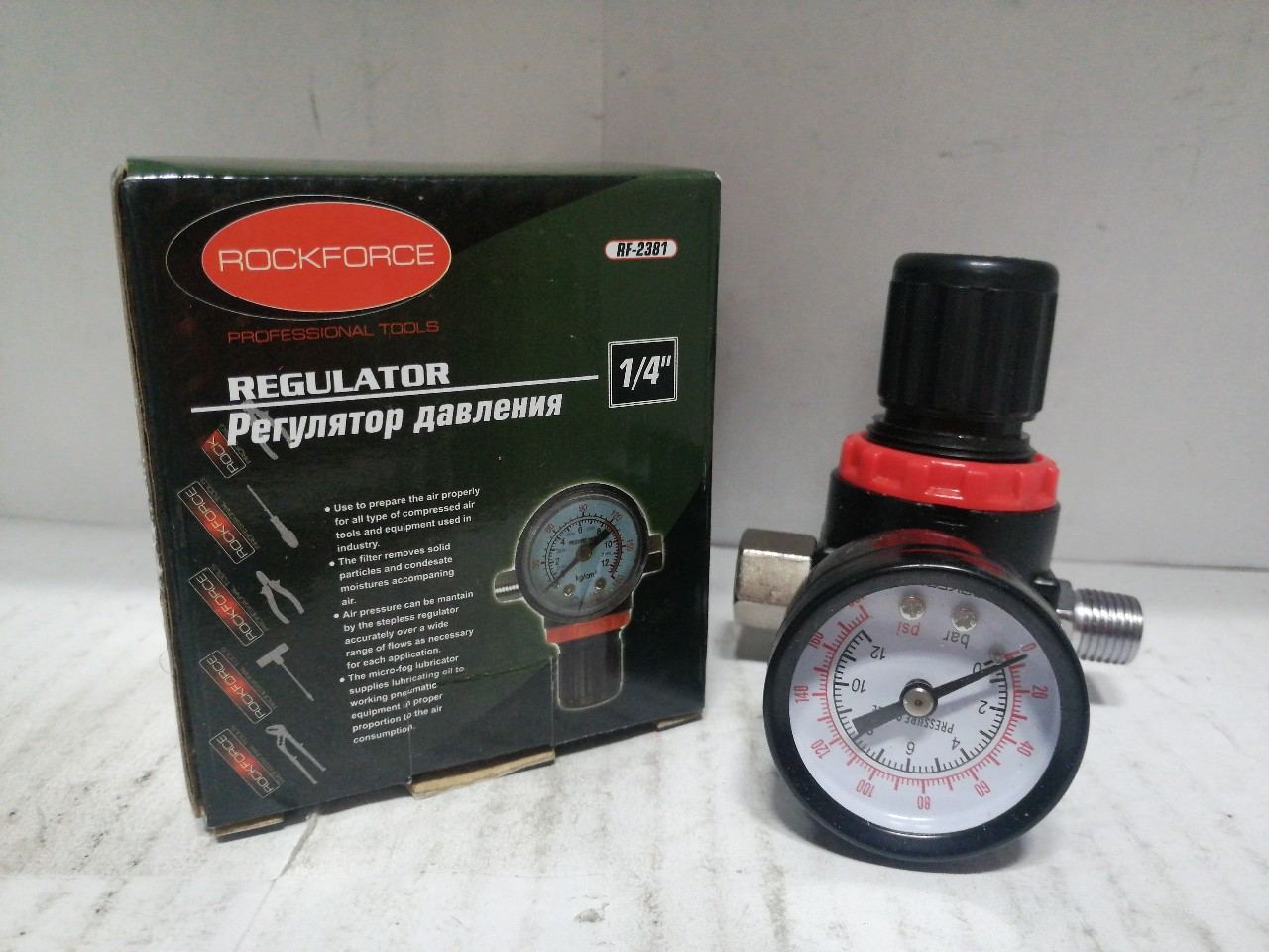 Купить запчасть ROCKFORCE - RF2381 Регулятор давления воздуха с индикатором 1/4"(F)x1/4"(M) (0-12bar, нижнее расположение регулятора)