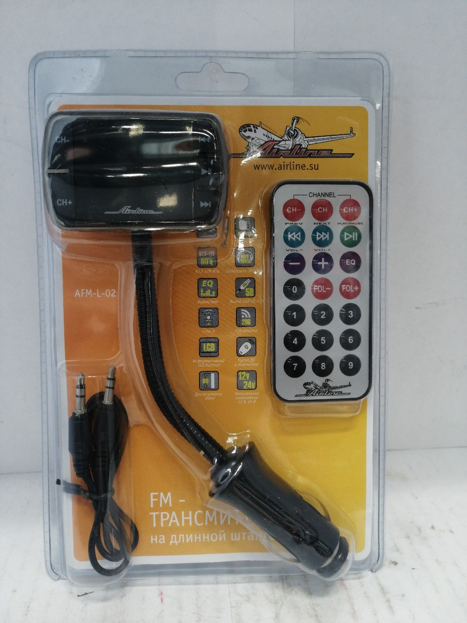 Купить запчасть AIRLINE - AFML02 FM-трансмиттер (USB, line in, SD, ММС) с пультом, на длинной штанге (AIRLINE) AFM-L-02